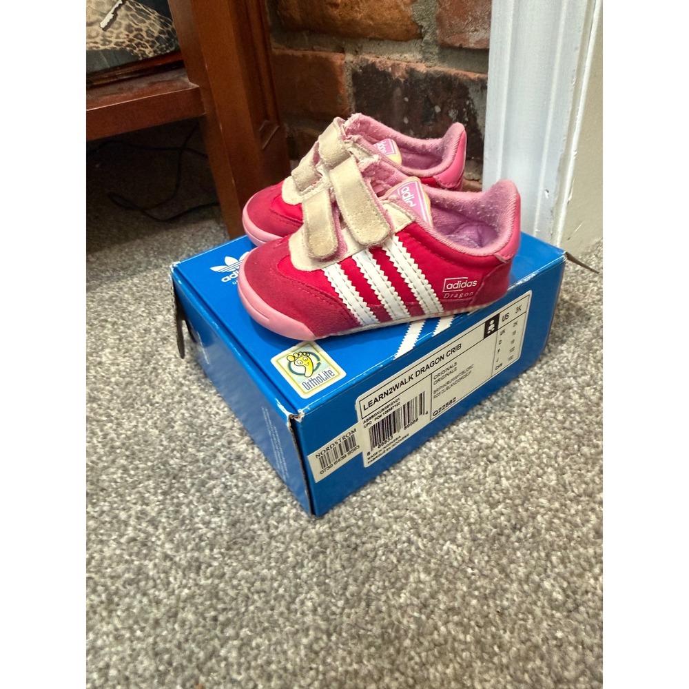 Adidas Originals Dragon Crib Infant Shoes Pink White Size 3K